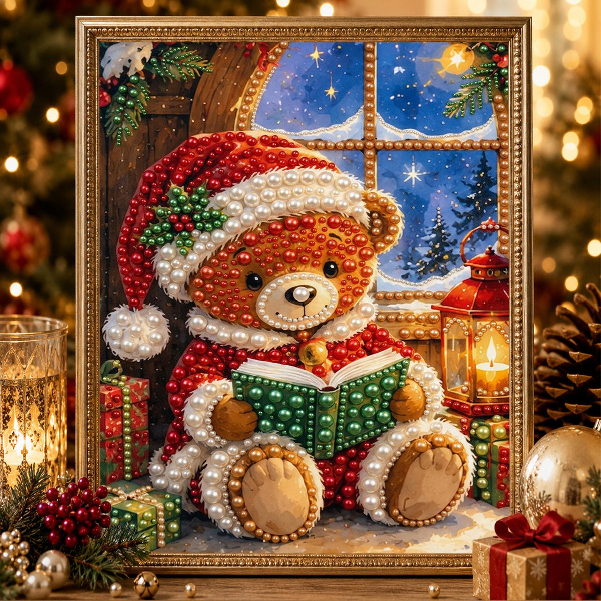 Teddy Reading by the Window pearl painting – image 2