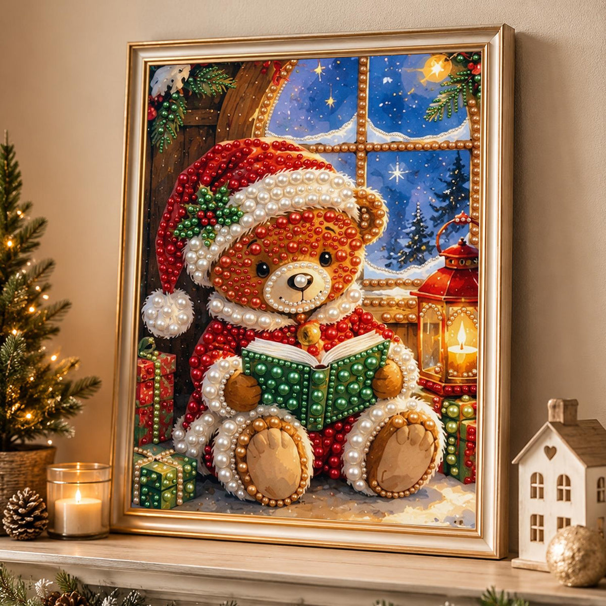 Teddy Reading by the Window pearl painting – image 4