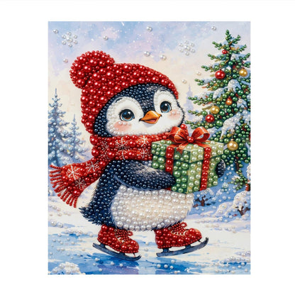Penguin Skating with a Gift pearl painting – image 11
