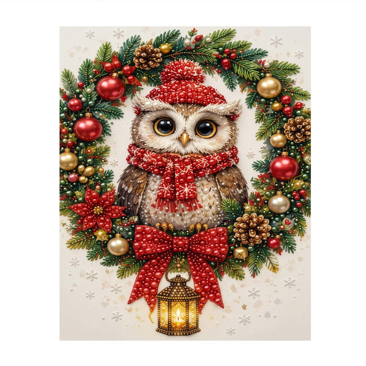 Owl in a Lantern-Hung Wreath pearl painting – image 11