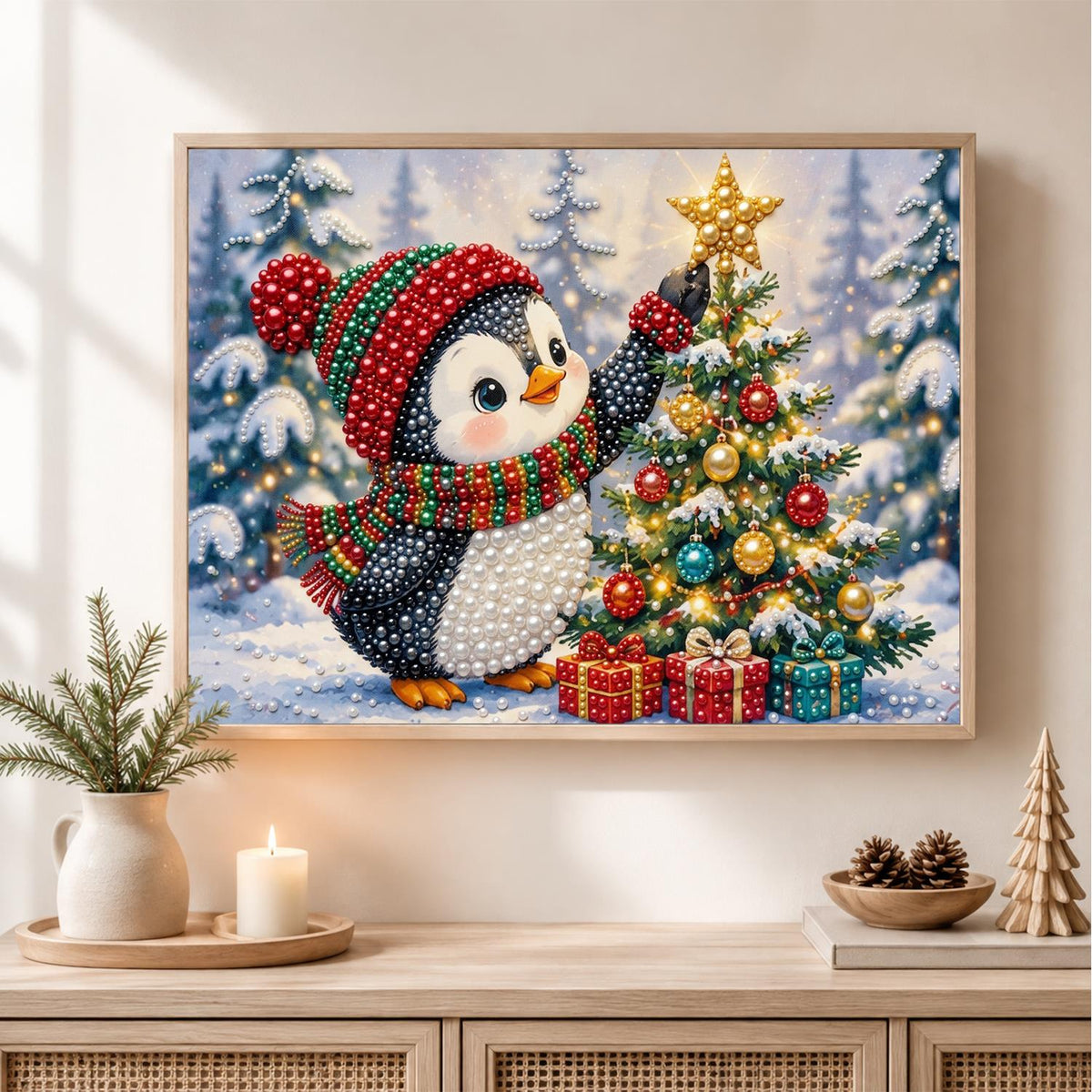 Penguin Crowning the Tree pearl painting – image 2