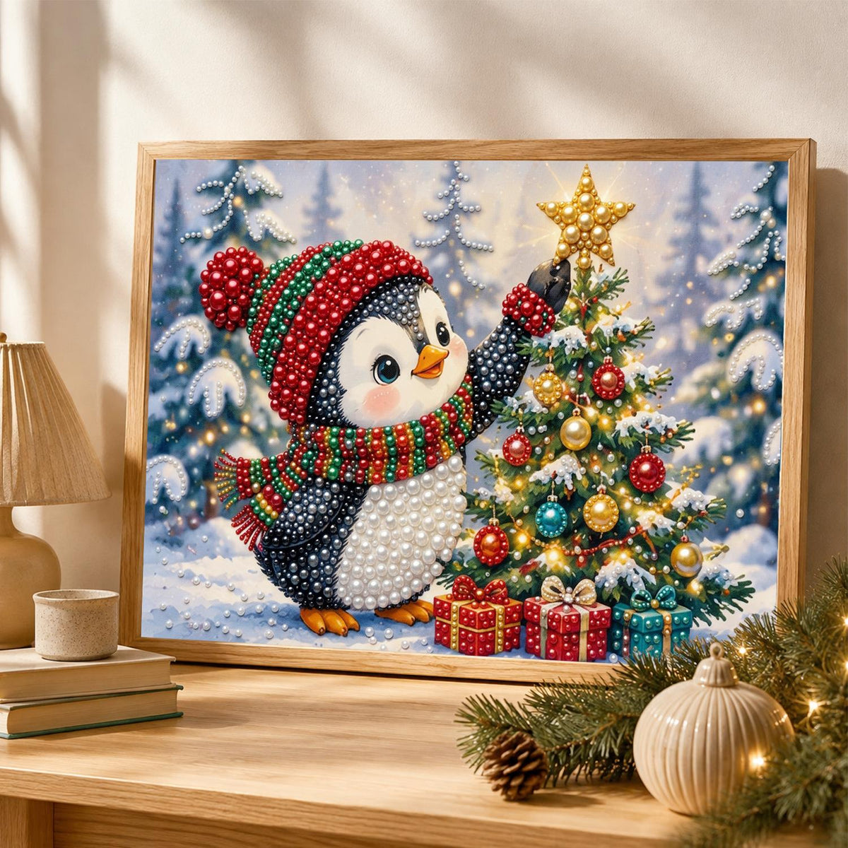 Penguin Crowning the Tree pearl painting – image 4
