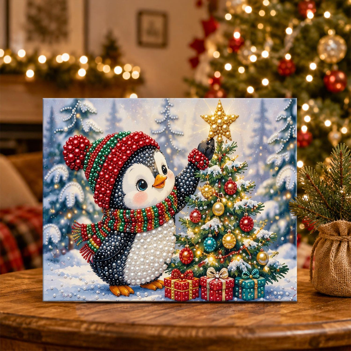 Penguin Crowning the Tree pearl painting – image 5