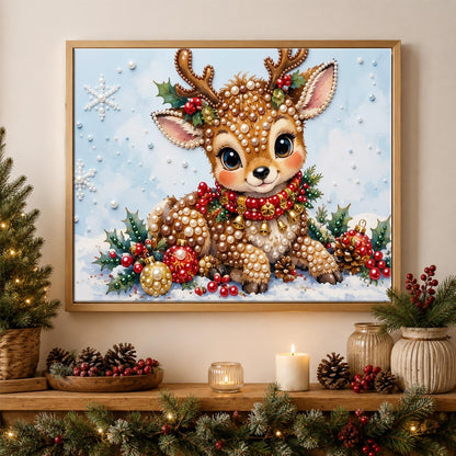 Snow-Nestled Fawn with Holly pearl painting – image 3