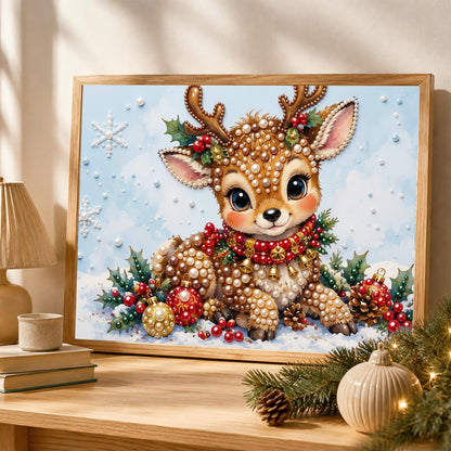 Snow-Nestled Fawn with Holly pearl painting – image 4