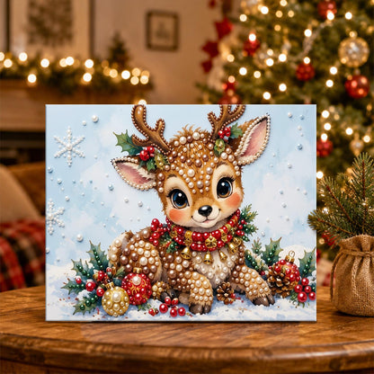 Snow-Nestled Fawn with Holly pearl painting – image 5