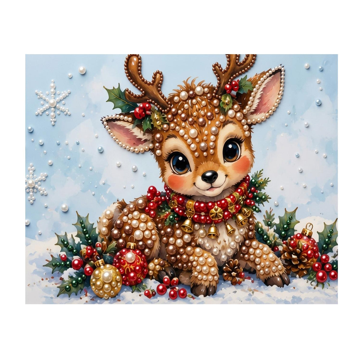 Snow-Nestled Fawn with Holly pearl painting – image 11