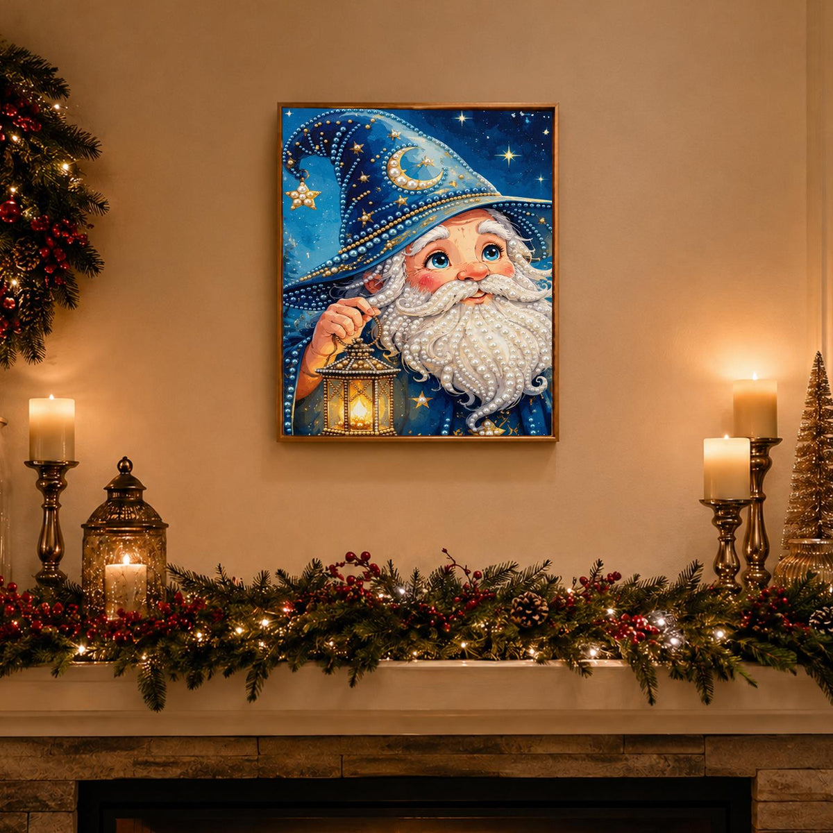 Moonlit Wizard-Hat Santa pearl painting – image 3