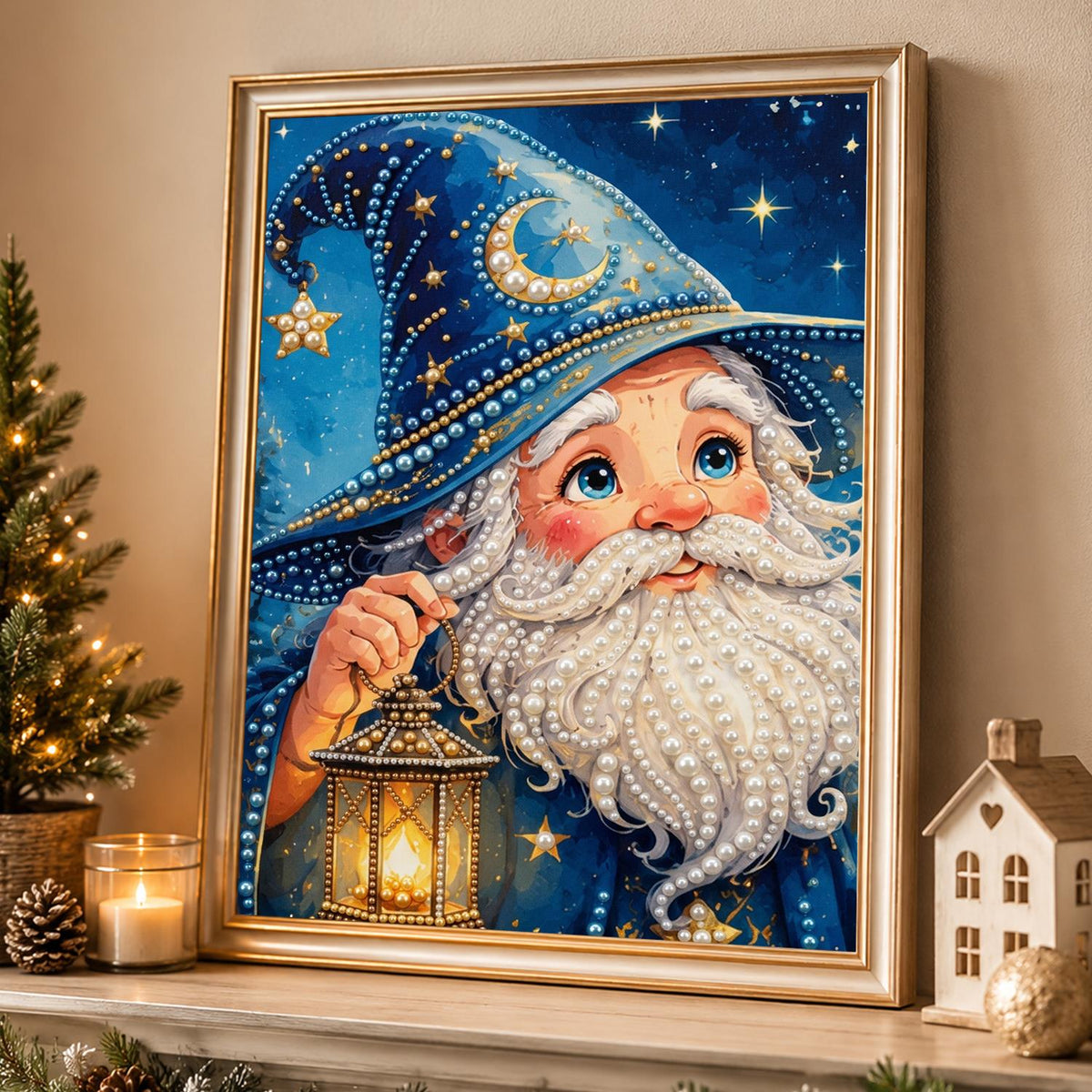 Moonlit Wizard-Hat Santa pearl painting – image 4