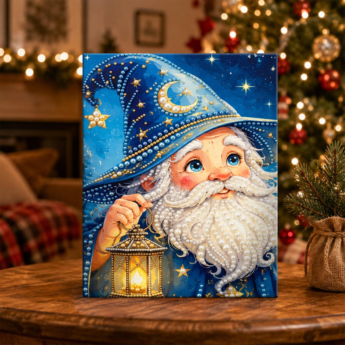 Moonlit Wizard-Hat Santa pearl painting – image 5