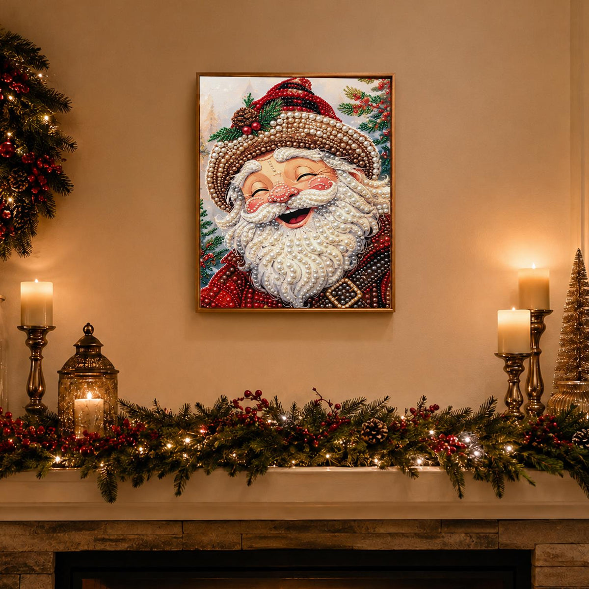 Belly-Laugh Santa with Pine Cone pearl painting – image 3