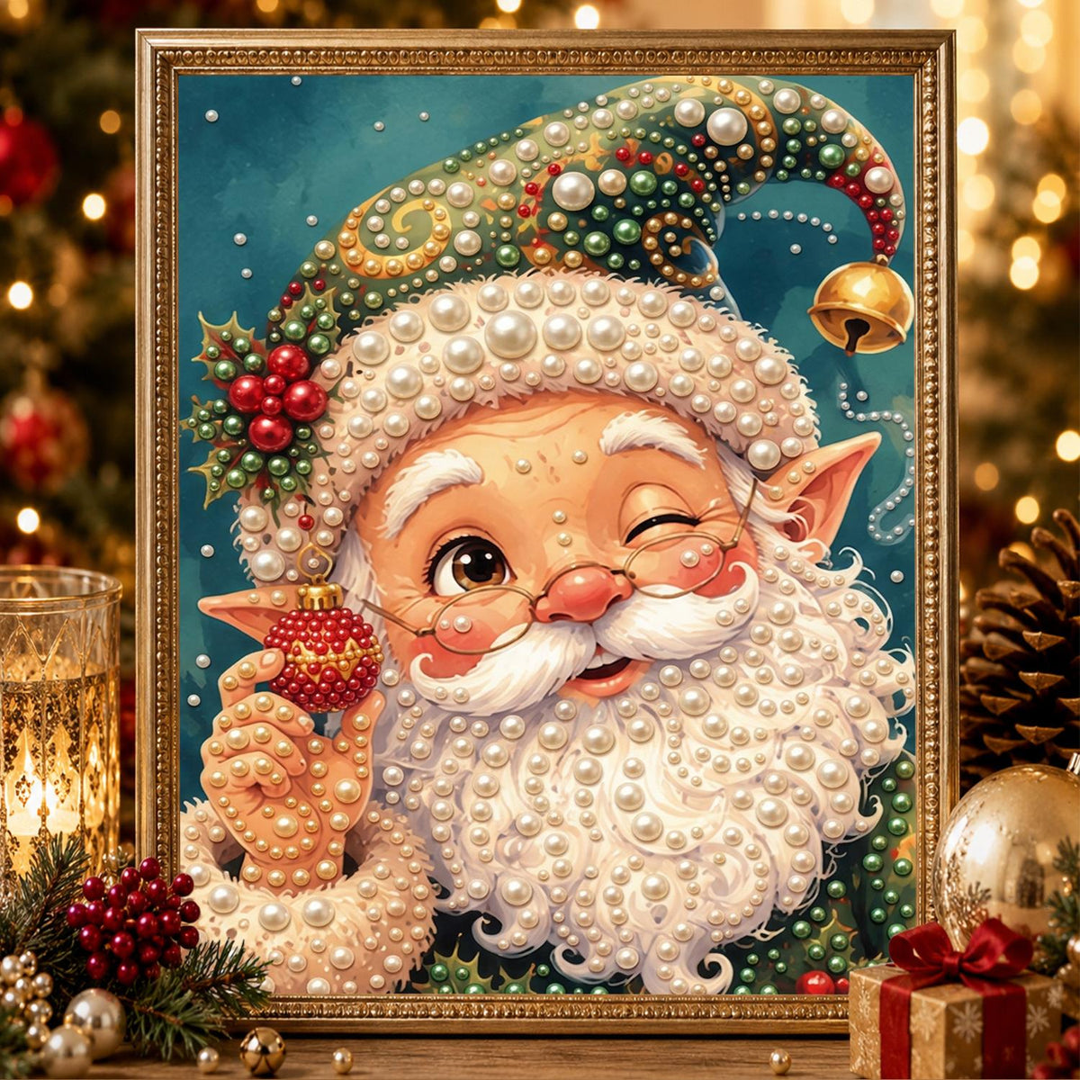 Winking Elf-Eared Santa pearl painting – image 2