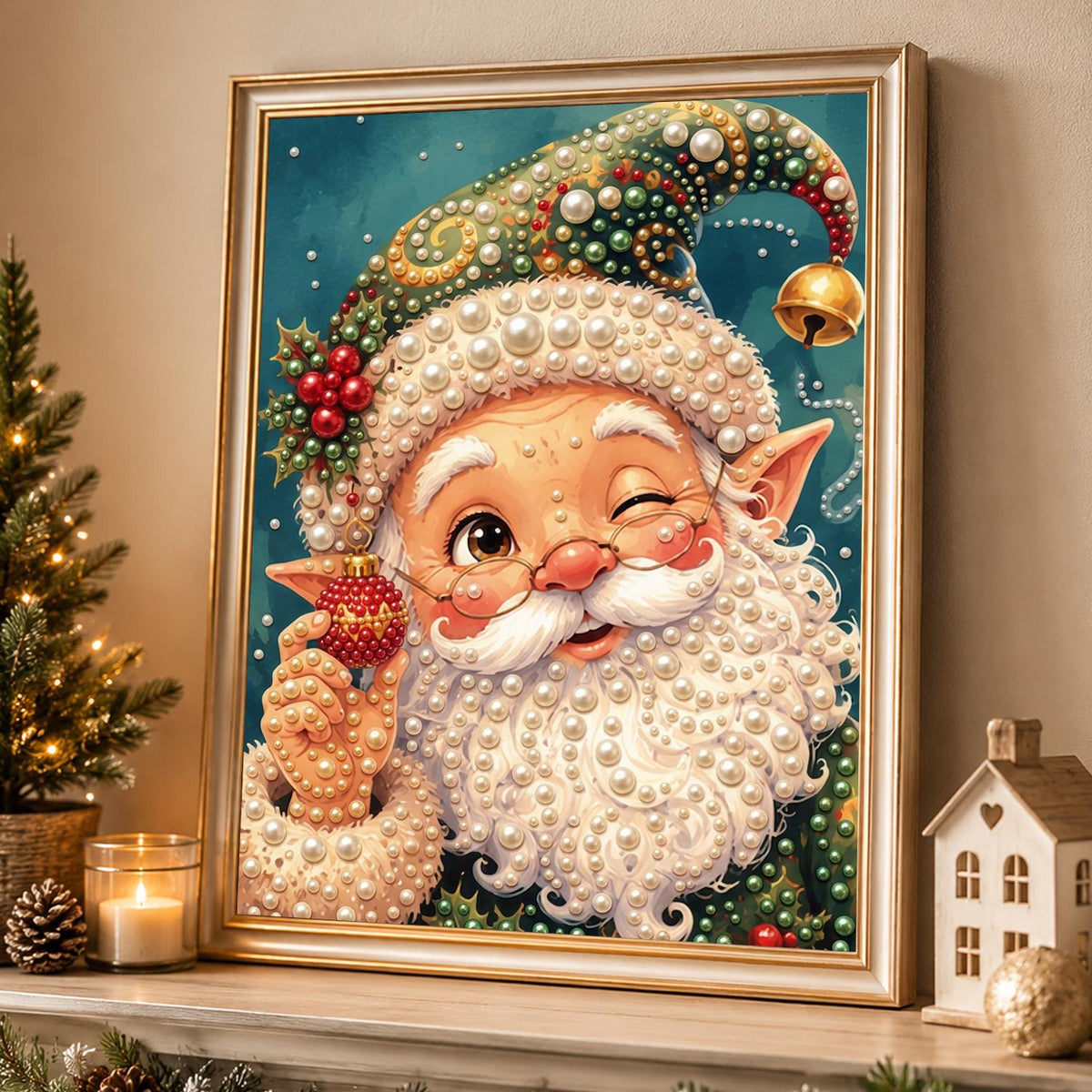 Winking Elf-Eared Santa pearl painting – image 4