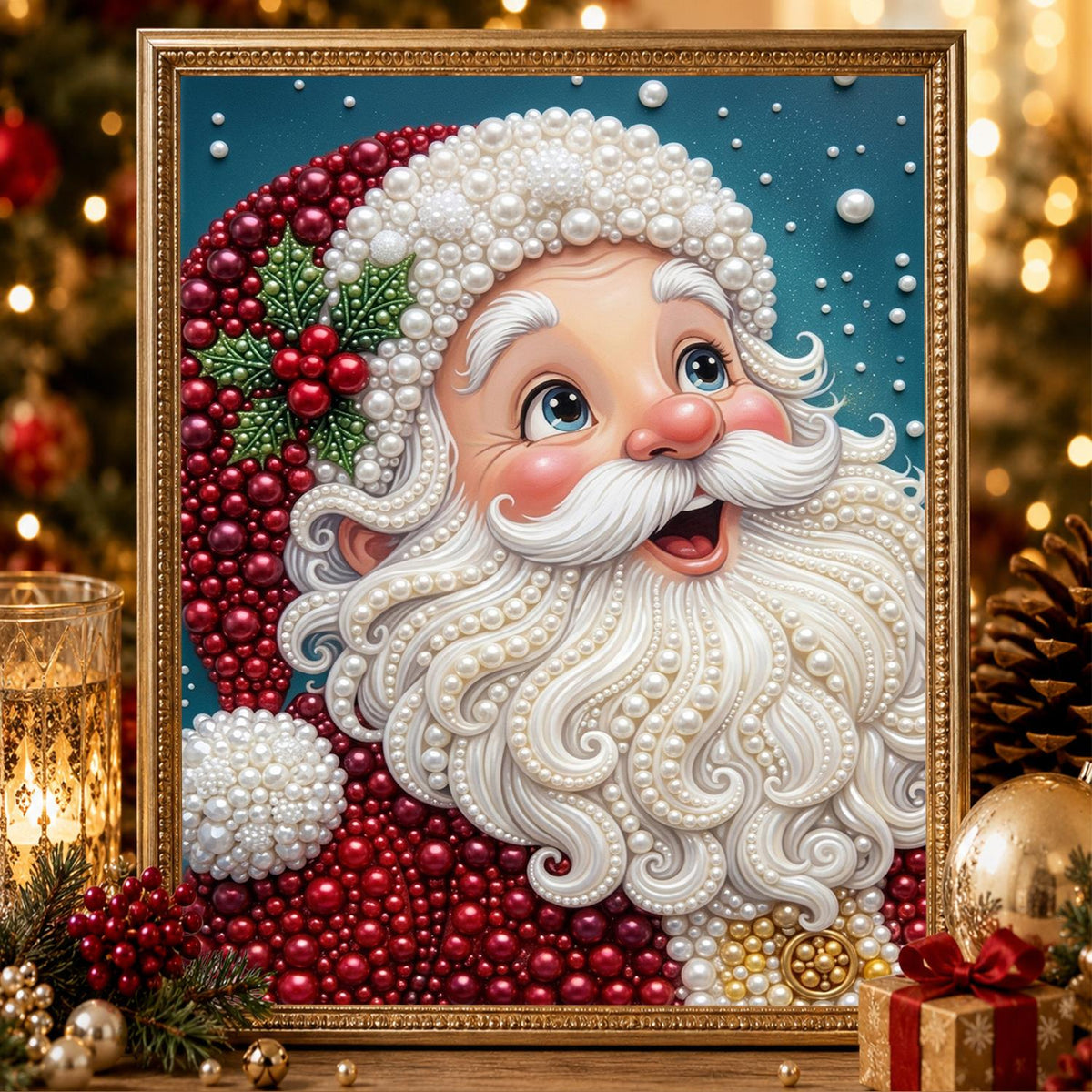 Wide-Eyed Surprised Santa pearl painting – image 2