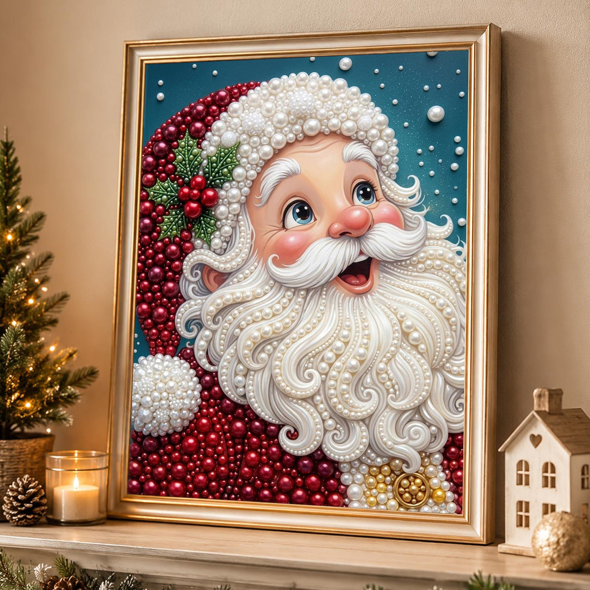Wide-Eyed Surprised Santa pearl painting – image 4