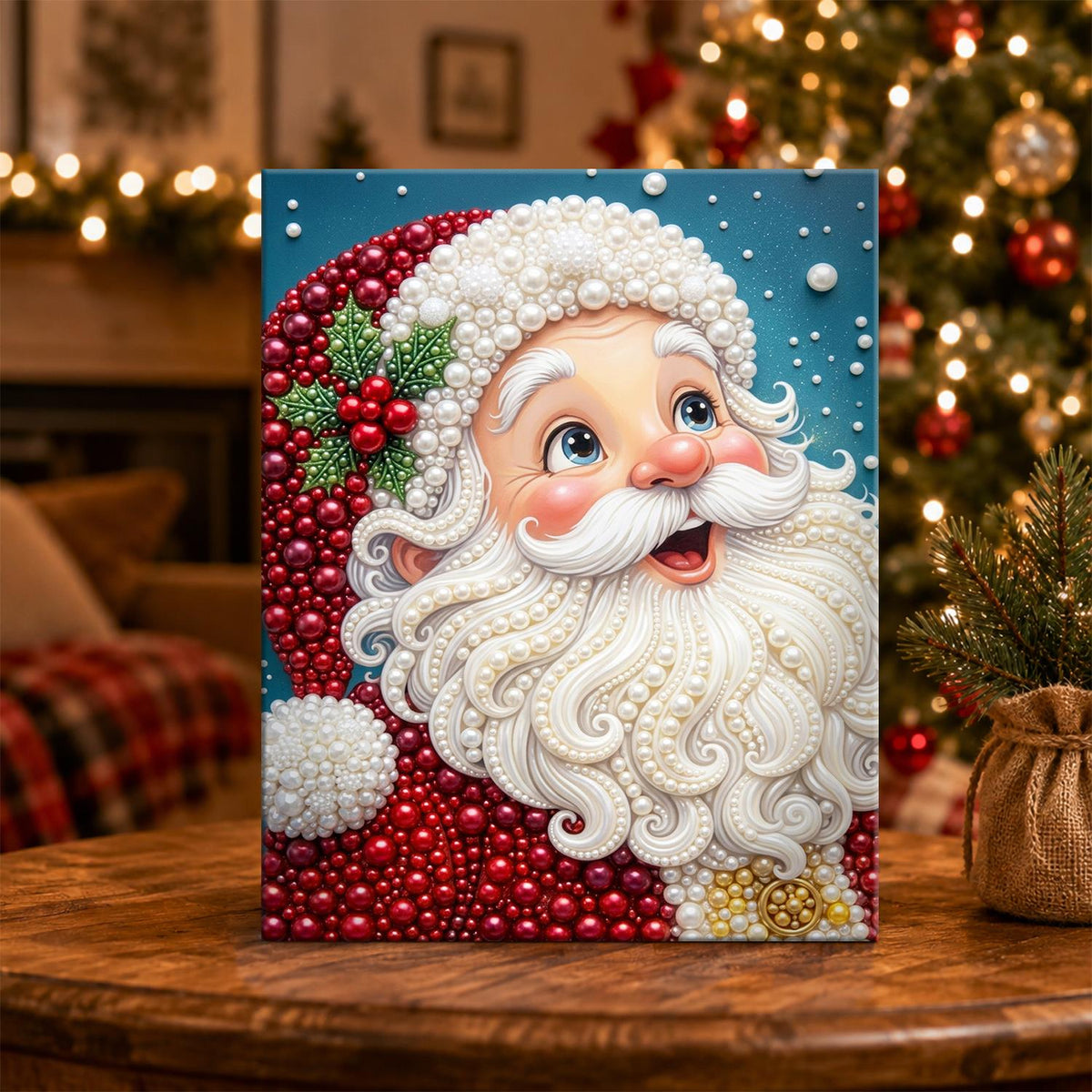 Wide-Eyed Surprised Santa pearl painting – image 5