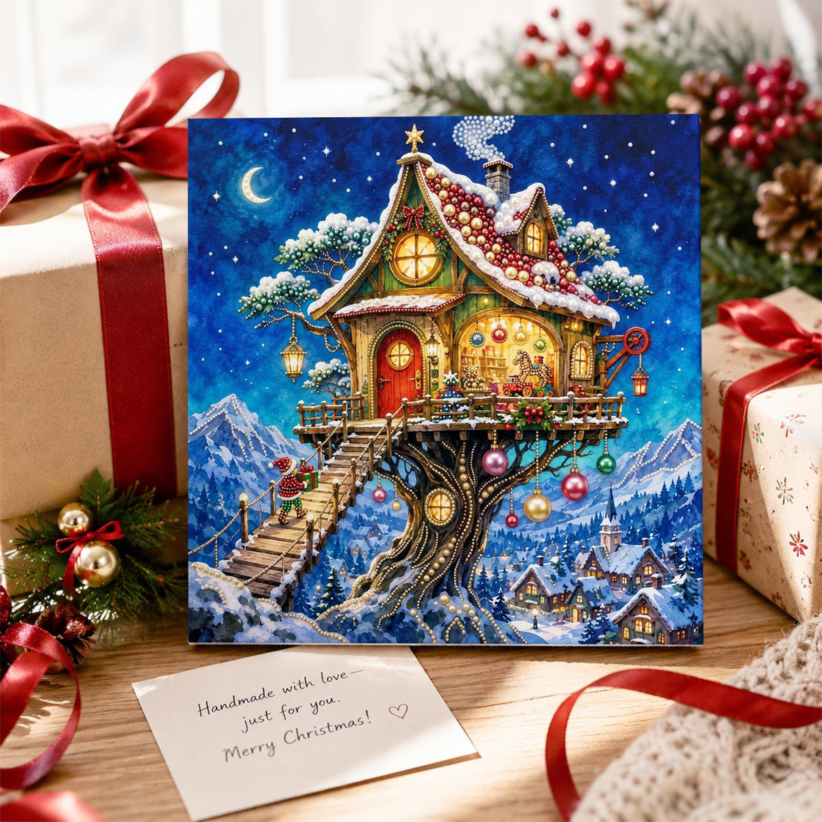 Lantern-Lit Winter Treehouse pearl painting – image 2