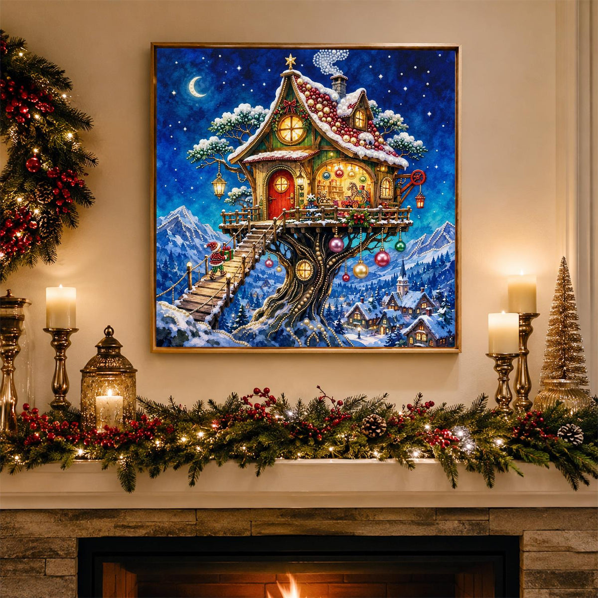 Lantern-Lit Winter Treehouse pearl painting – image 3
