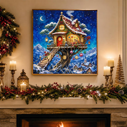 Lantern-Lit Winter Treehouse pearl painting – image 3