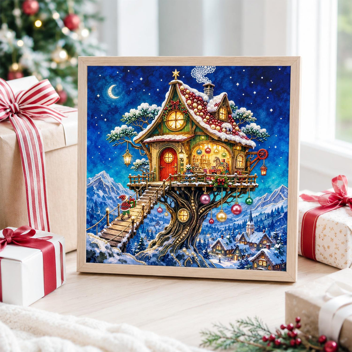 Lantern-Lit Winter Treehouse pearl painting – image 4