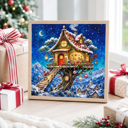 Lantern-Lit Winter Treehouse pearl painting – image 4