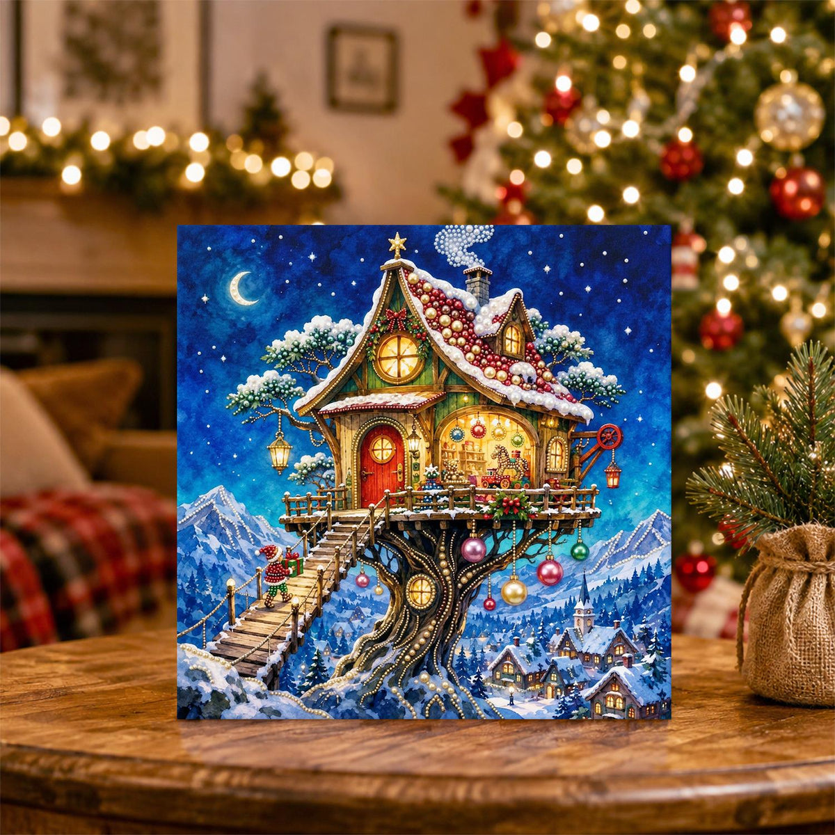 Lantern-Lit Winter Treehouse pearl painting – image 5