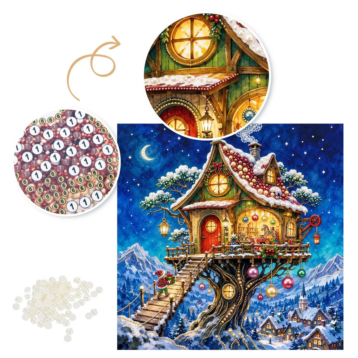 Lantern-Lit Winter Treehouse pearl painting – image 6