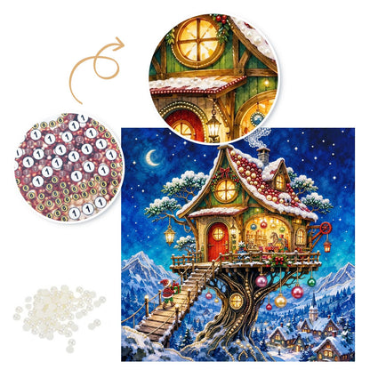 Lantern-Lit Winter Treehouse pearl painting – image 6