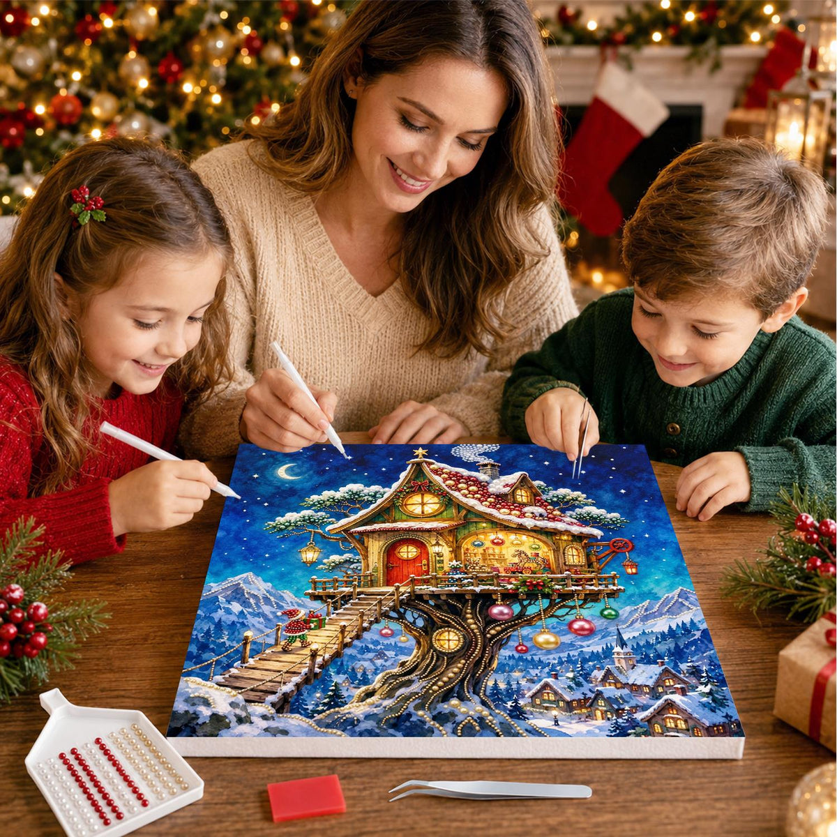 Lantern-Lit Winter Treehouse pearl painting – image 15