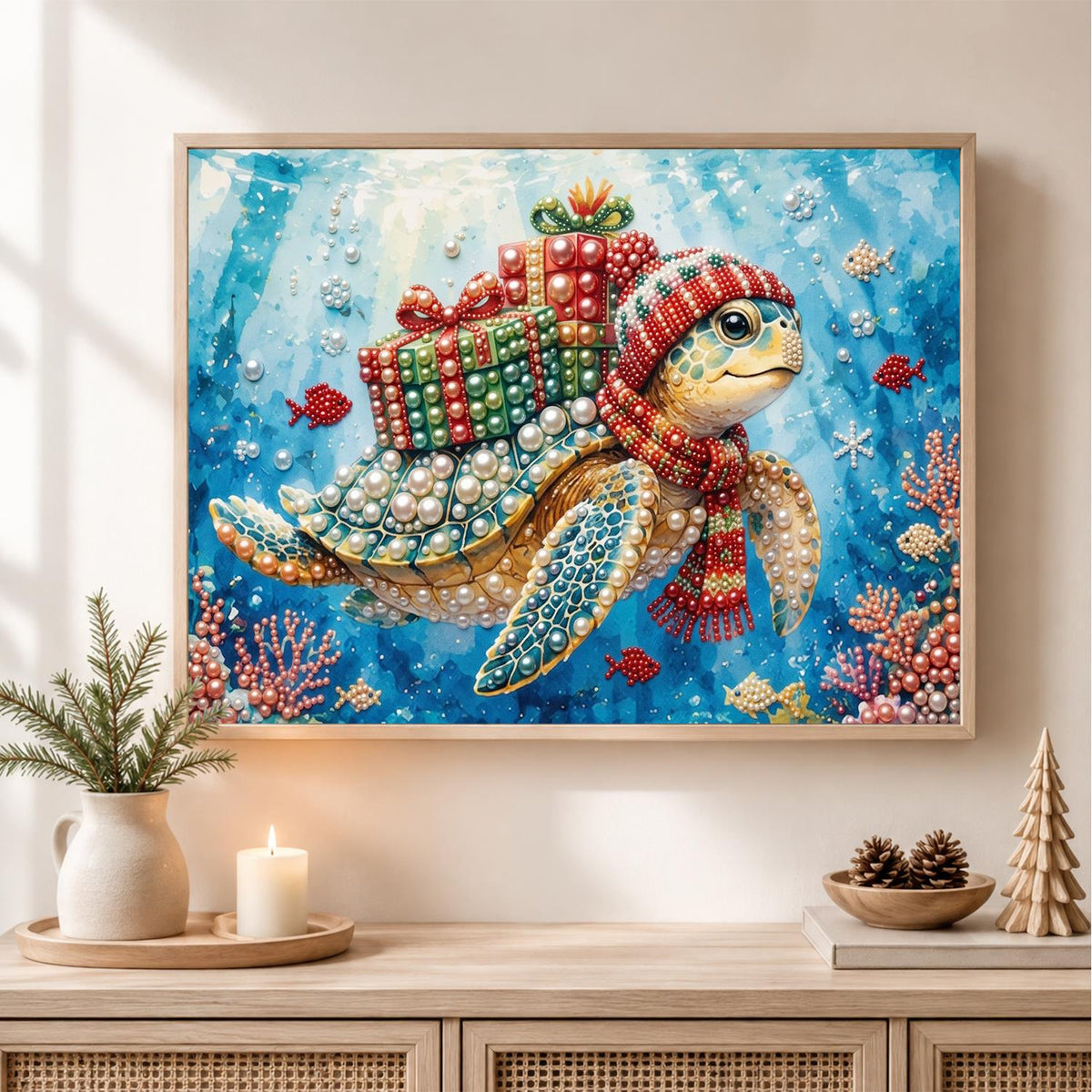 Sea Turtle Carrying Presents pearl painting – image 2