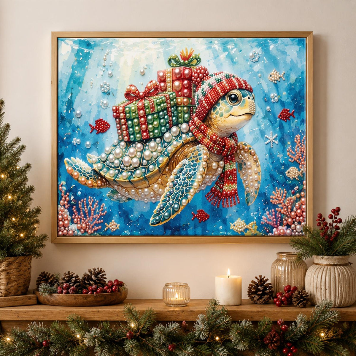 Sea Turtle Carrying Presents pearl painting – image 3