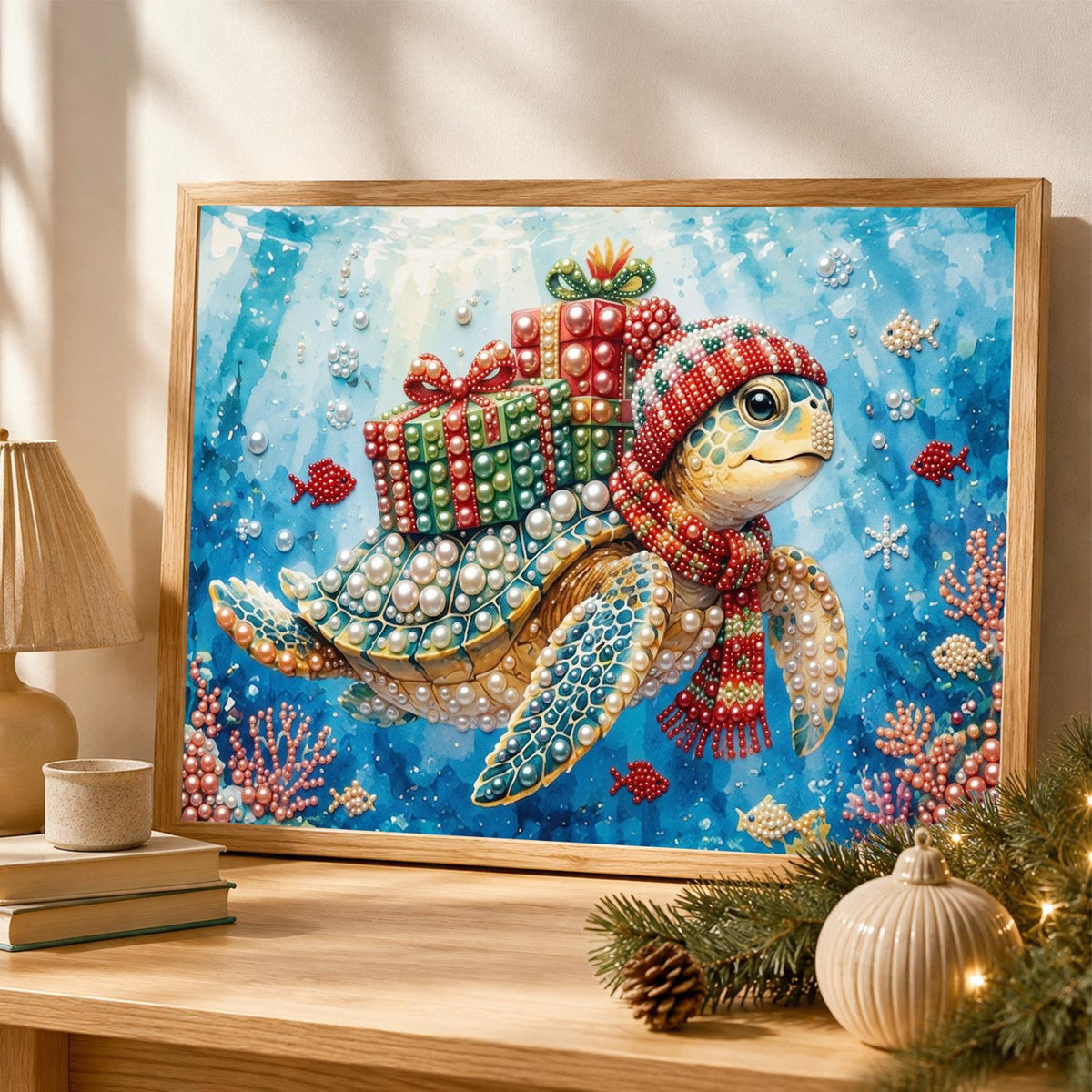 Sea Turtle Carrying Presents pearl painting – image 4