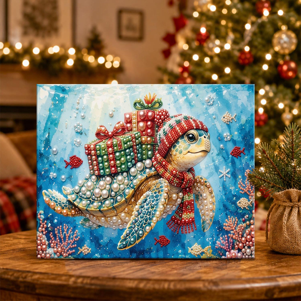 Sea Turtle Carrying Presents pearl painting – image 5