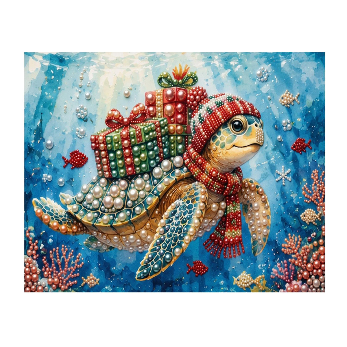 Sea Turtle Carrying Presents pearl painting – image 11