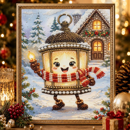 Cheery Lantern on a Snowy Stroll pearl painting – image 2