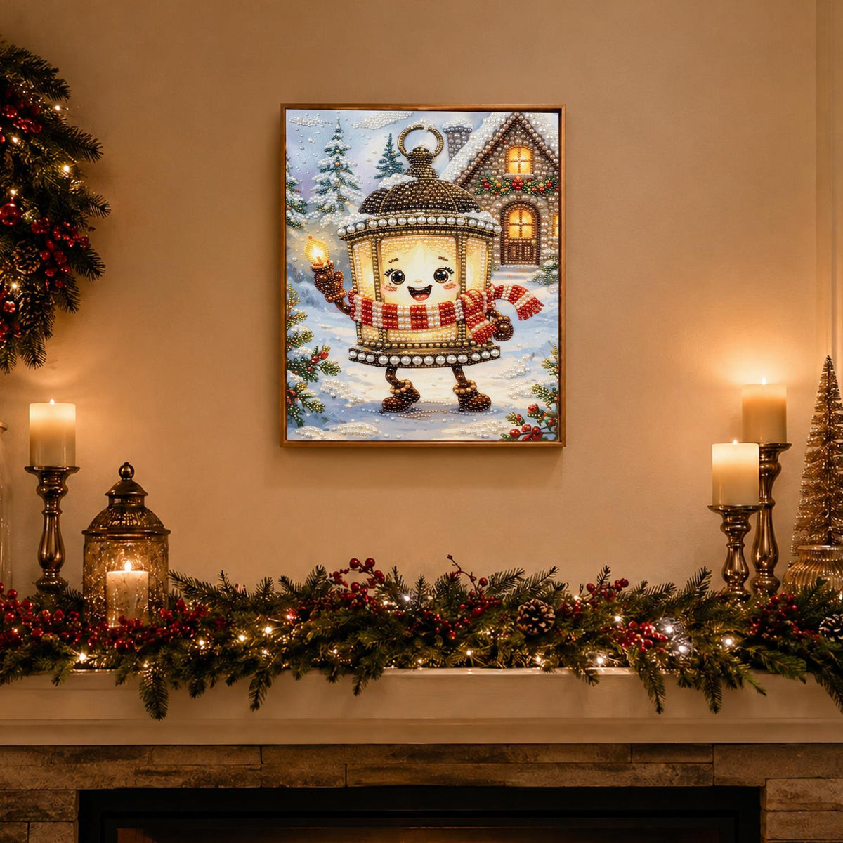 Cheery Lantern on a Snowy Stroll pearl painting – image 3