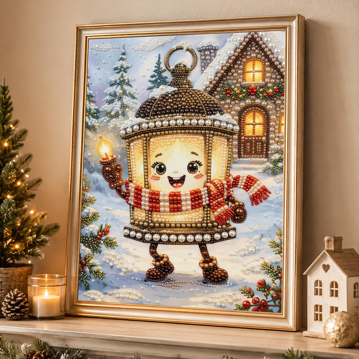 Cheery Lantern on a Snowy Stroll pearl painting – image 4