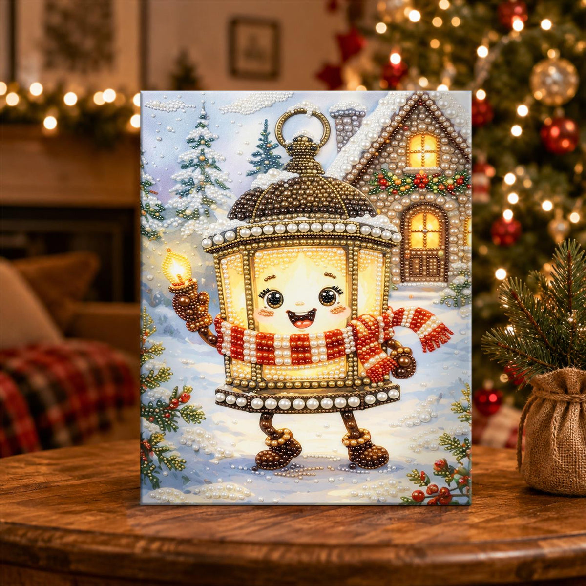 Cheery Lantern on a Snowy Stroll pearl painting – image 5