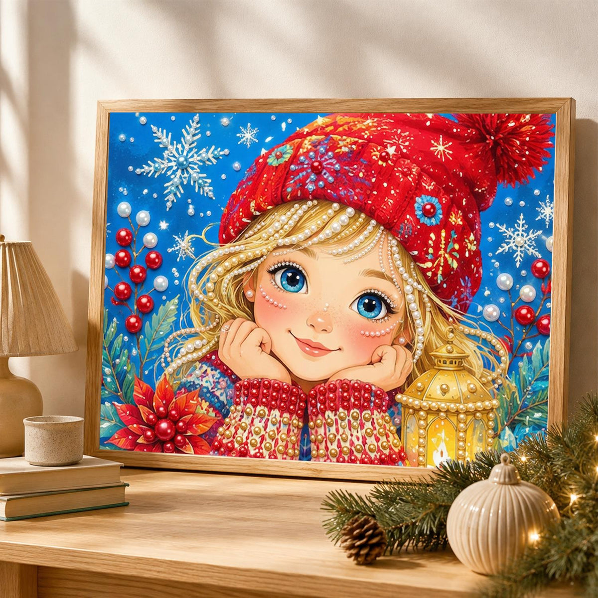 Blonde Girl with a Lantern Glow pearl painting – image 4
