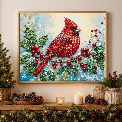 Cardinal on a Holly Berry Branch pearl painting – image 3
