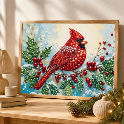 Cardinal on a Holly Berry Branch pearl painting – image 4