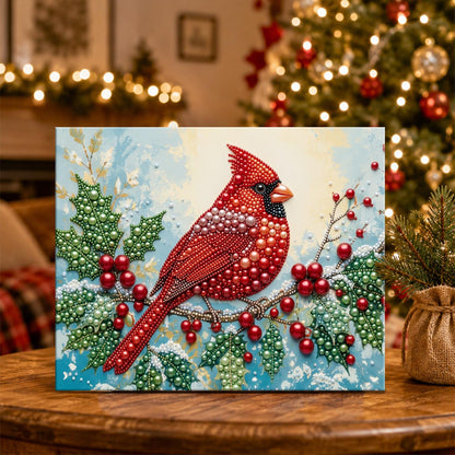Cardinal on a Holly Berry Branch pearl painting – image 5
