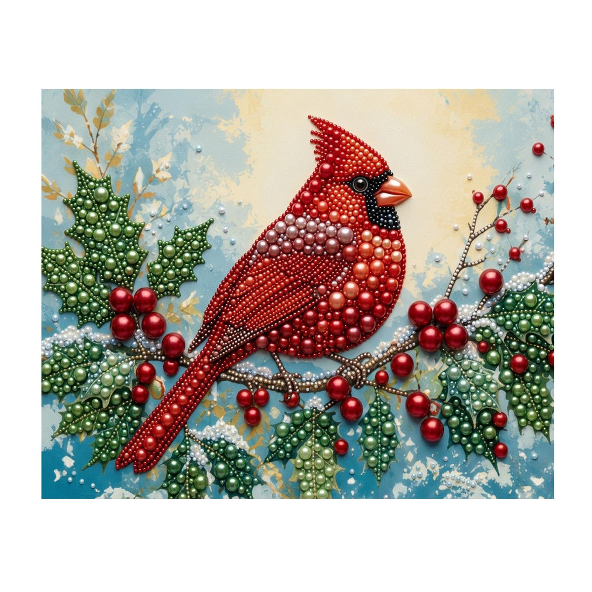 Cardinal on a Holly Berry Branch pearl painting – image 11
