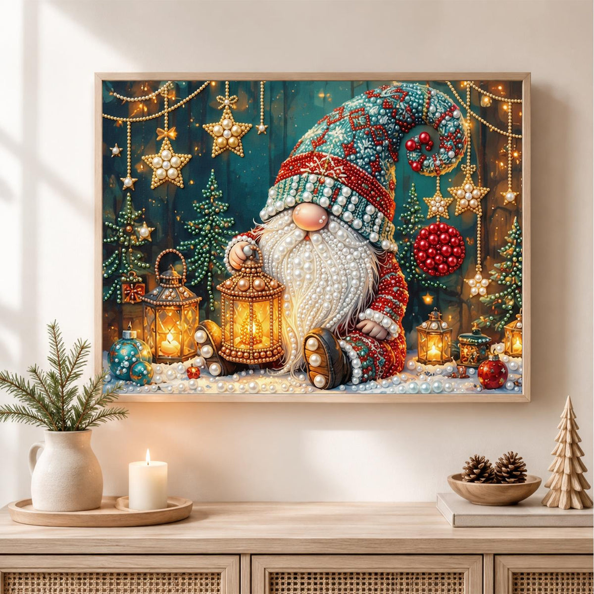 Gnome Among Lanterns and Stars pearl painting – image 2