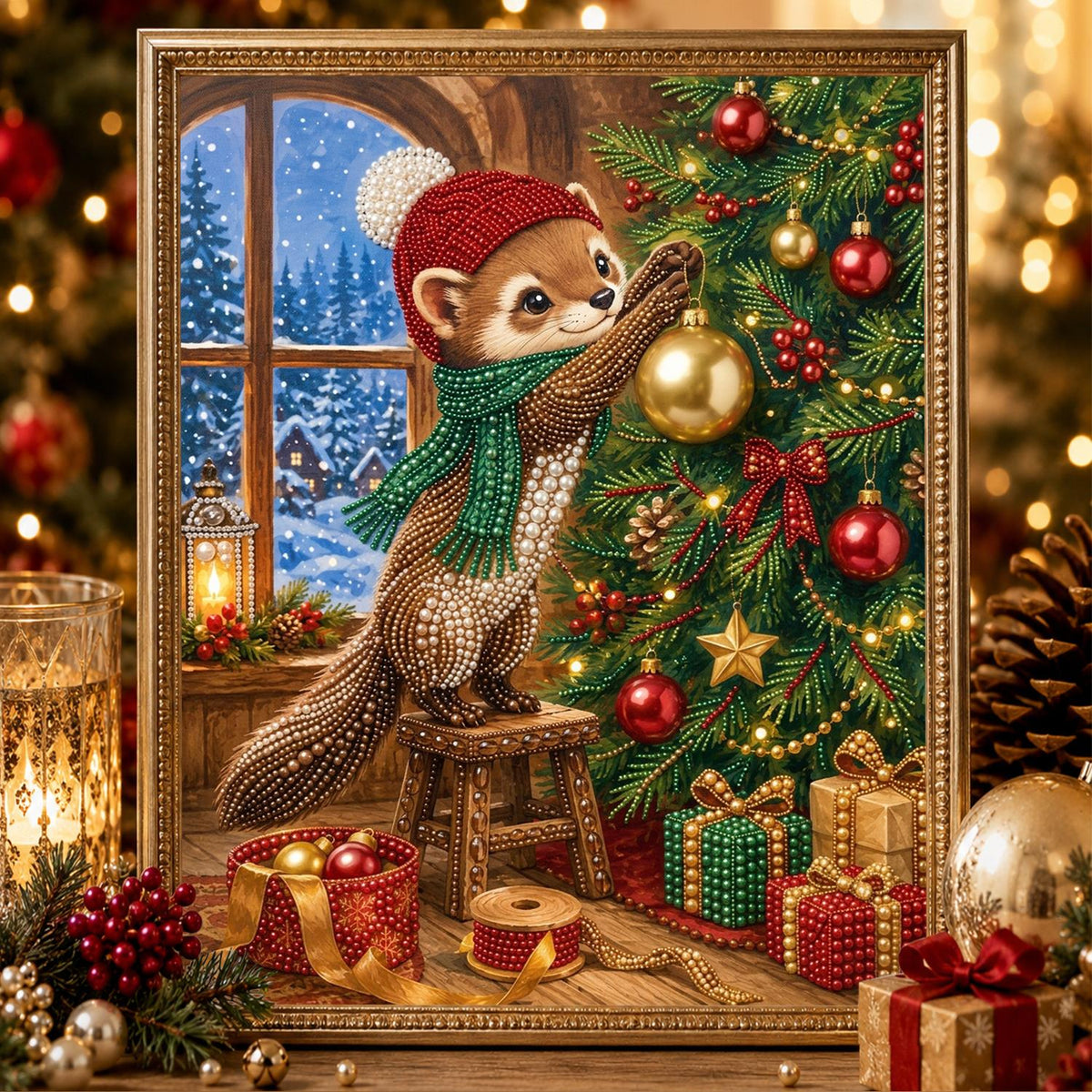 Weasel Decorating by the Window pearl painting – image 2