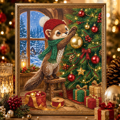 Weasel Decorating by the Window pearl painting – image 2