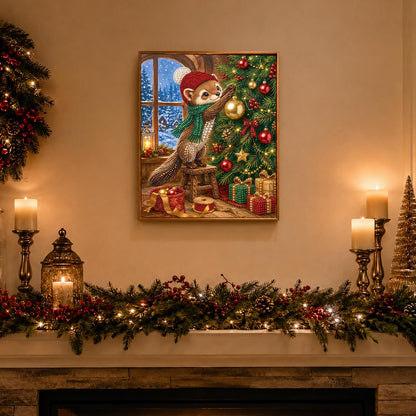 Weasel Decorating by the Window pearl painting – image 3