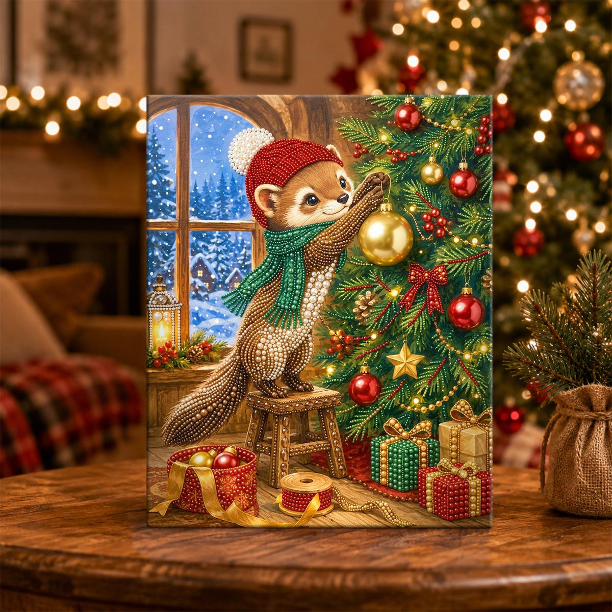 Weasel Decorating by the Window pearl painting – image 5