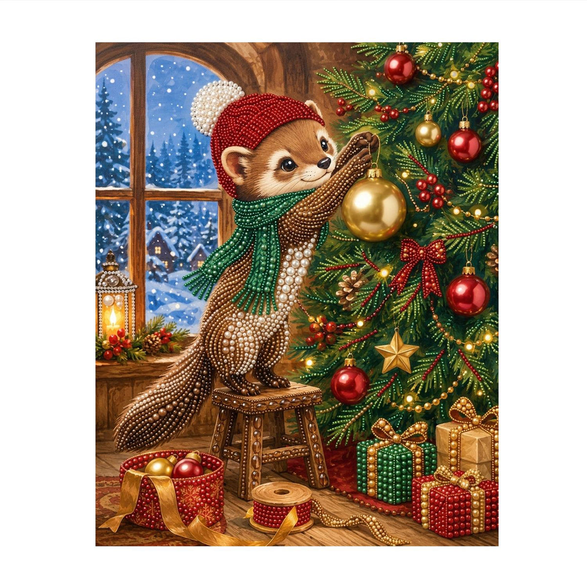 Weasel Decorating by the Window pearl painting – image 11