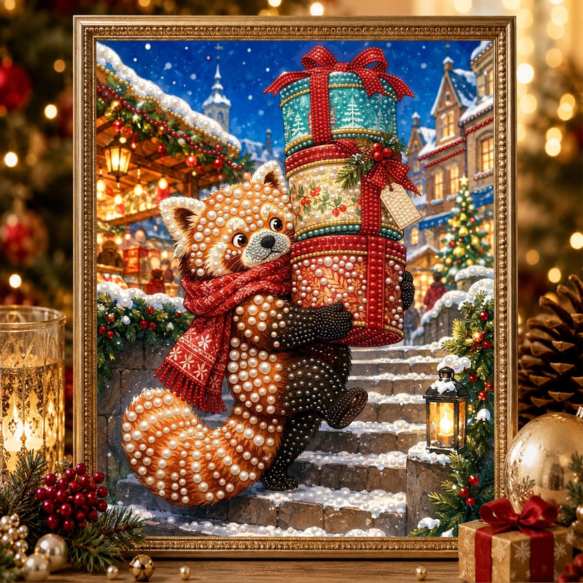 Red Panda on the Snowy Steps pearl painting – image 2